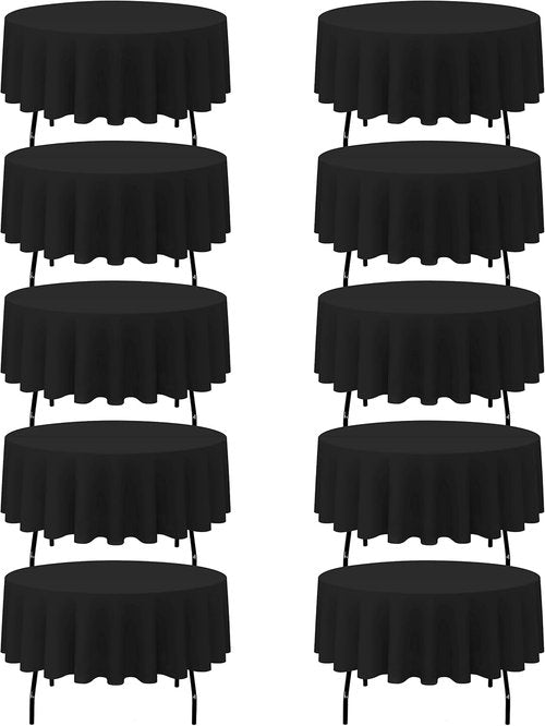 BRILLMAX 90-Inch Black Round Tablecloths - 10 Pack, Water & Stain Resistant, Perfect for Weddings & Events