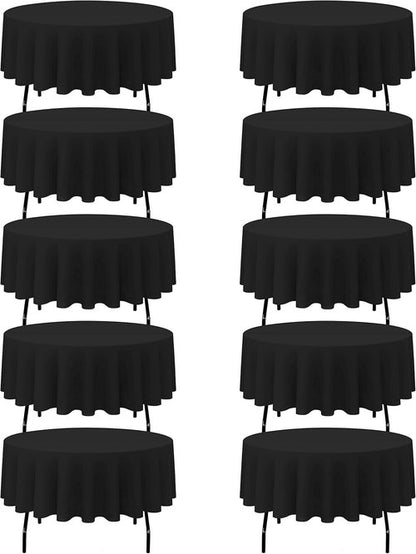 BRILLMAX 90-Inch Black Round Tablecloths - 10 Pack, Water & Stain Resistant, Perfect for Weddings & Events