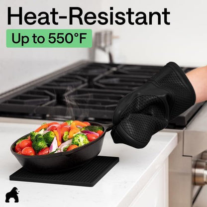 Gorilla Grip Silicone Oven Mitts Set - BPA-Free, Heat Resistant, Flexible Gripping | 4-Piece Black Set