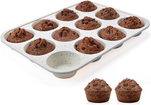 CAKETIME Silicone Muffin Pan - Non-Stick 12-Cup Design with Metal Reinforced Frame | Easy Oven Use