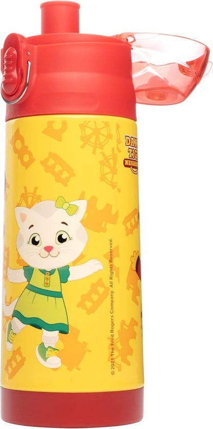 Daniel Tiger Stainless Steel Water Bottle - 13 oz Insulated, Spill-Proof Lid with Straw | Yellow, Perfect for Kids