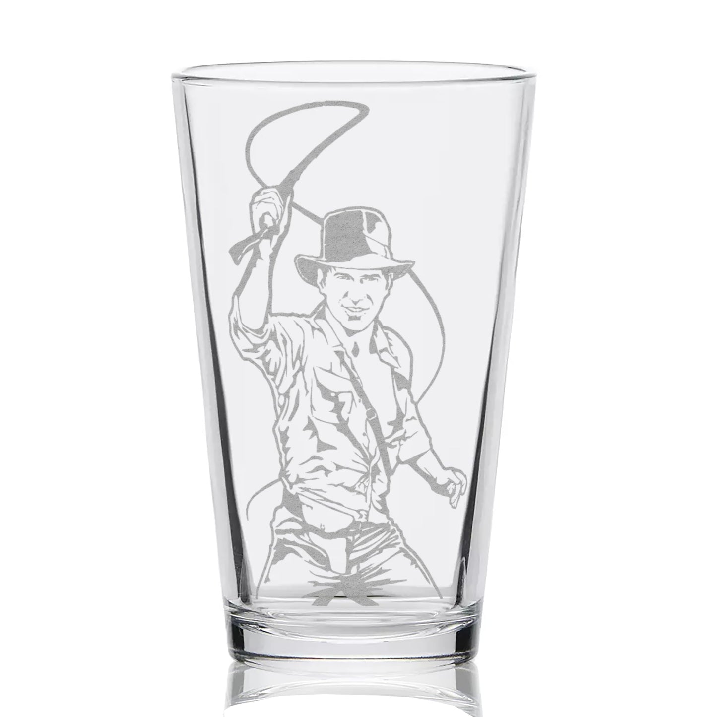 INDIANA JONES | Engraved Pint Glass | 16oz Rim Tempered | Great Gift for Adventure & Outdoor Enthusiast | Exploration History Archaeology | Dishwasher Safe