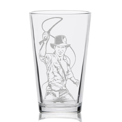 INDIANA JONES | Engraved Pint Glass | 16oz Rim Tempered | Great Gift for Adventure & Outdoor Enthusiast | Exploration History Archaeology | Dishwasher Safe