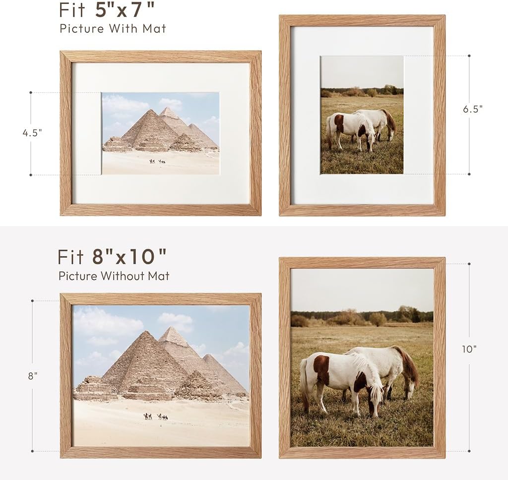 Solid Oak 8x10 Picture Frame by [Brand Name] - Elegant Photo Display with Mat for 5x7 Photos