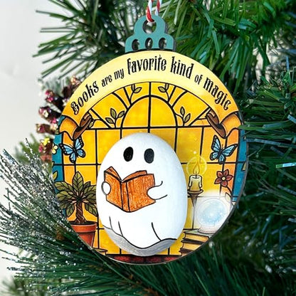 Handmade Ghost Ornament - Mini Halloween & Christmas Tree Decoration - Book Lover's Spooky Ghost with Quote - Variation: Ghost