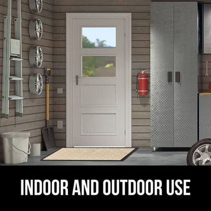 GORILLA GRIP 100% Waterproof All-Season WeatherMAX Doormat, 47x35, US Designed Natural Rubber, Stain and Fade Resistant, Low Profile Indoor Outdoor Door Mats, Easy Clean Patio Mat, Modern Latte