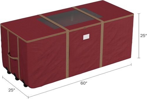Elf Stor Christmas Tree Storage Tote - Rolling Container for 9-Foot Faux Trees & Holiday Decor | Red