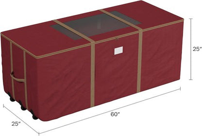 Elf Stor Christmas Tree Storage Tote - Rolling Container for 9-Foot Faux Trees & Holiday Decor | Red