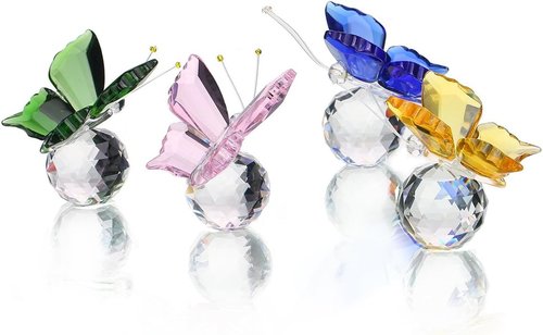 H&D Hyaline & Dora Crystal Butterfly Figurine Set - Elegant Cut Glass Statues with Crystal Ball Base | Pack of 4