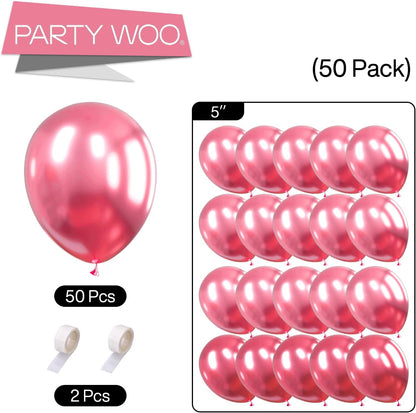 PartyWoo Metallic Pink Balloons - 50 Pcs 5-Inch Dark Pink Balloons for Birthday & Wedding Decor