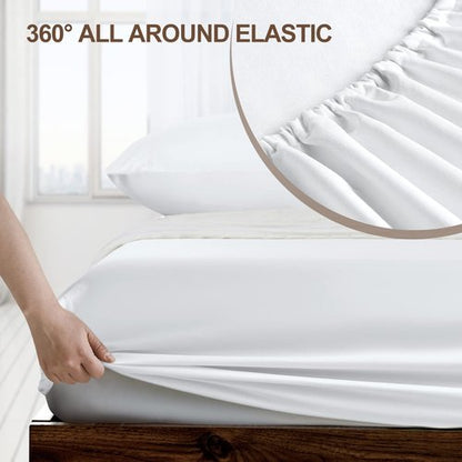 FreshCulture Queen Fitted Sheet - Hotel Quality, Ultra Soft & Breathable Brushed Microfiber, Deep Pocket, Cooling Fitted Sheets for Queen Size Bed (White)