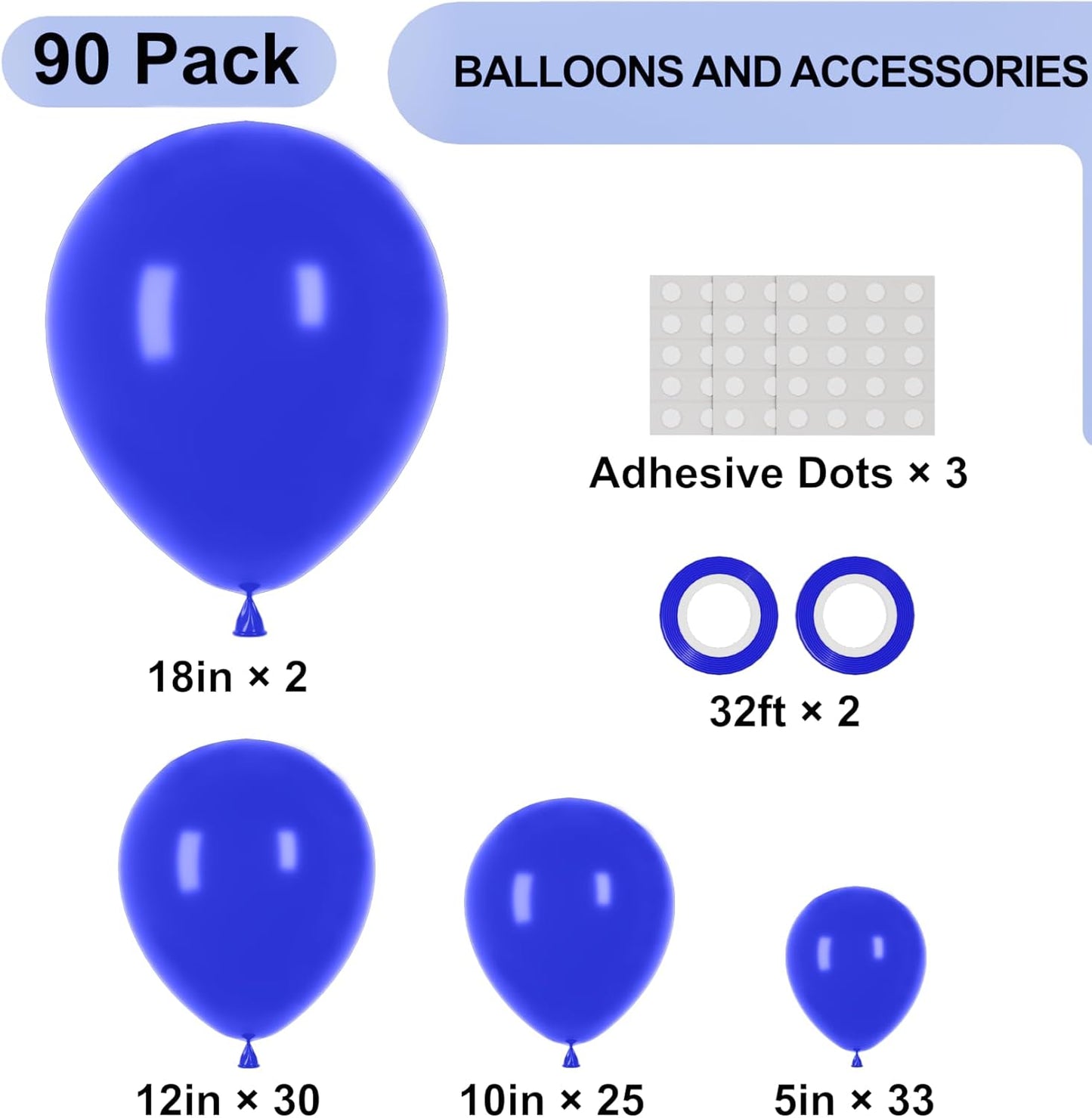 Voircoloria Royal Blue Balloon Garland Kit - 90 Pack in Various Sizes for Graduation, Weddings & Parties