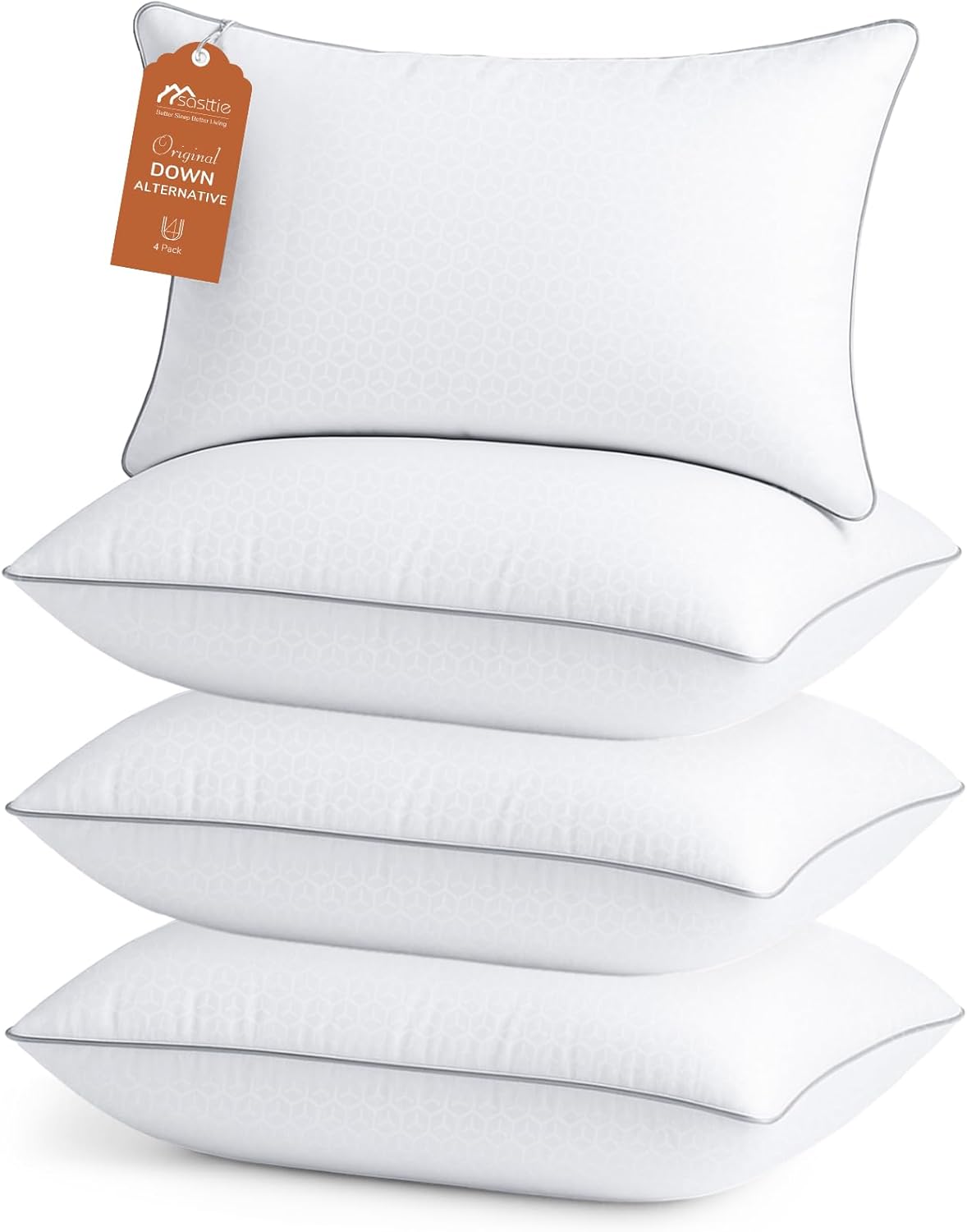 Sasttie Standard Size Pillows - Set of 4 Hotel Quality Down Alternative | Oeko-Tex Certified, Machine Washable