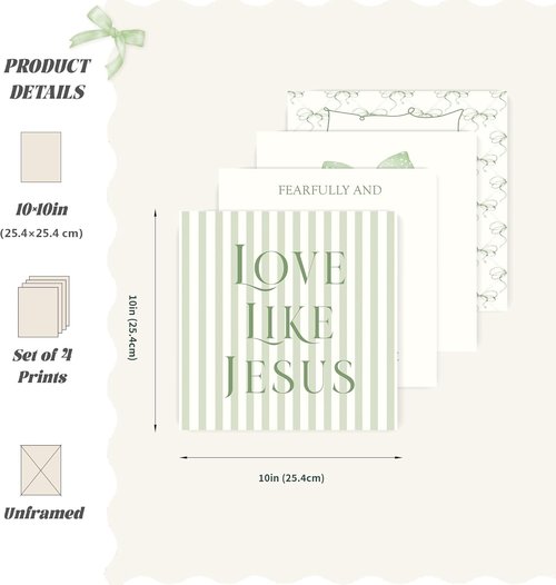 LARTSFRO Coquette Wall Art Decor - Inspirational Bible Verse Posters | Sage Green Bow Design, 10x10 Inch Set of 4