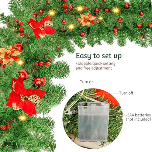 Pre-Lit Christmas Garland with LED Lights 9 Ft Indoor Outdoor Holiday Decor