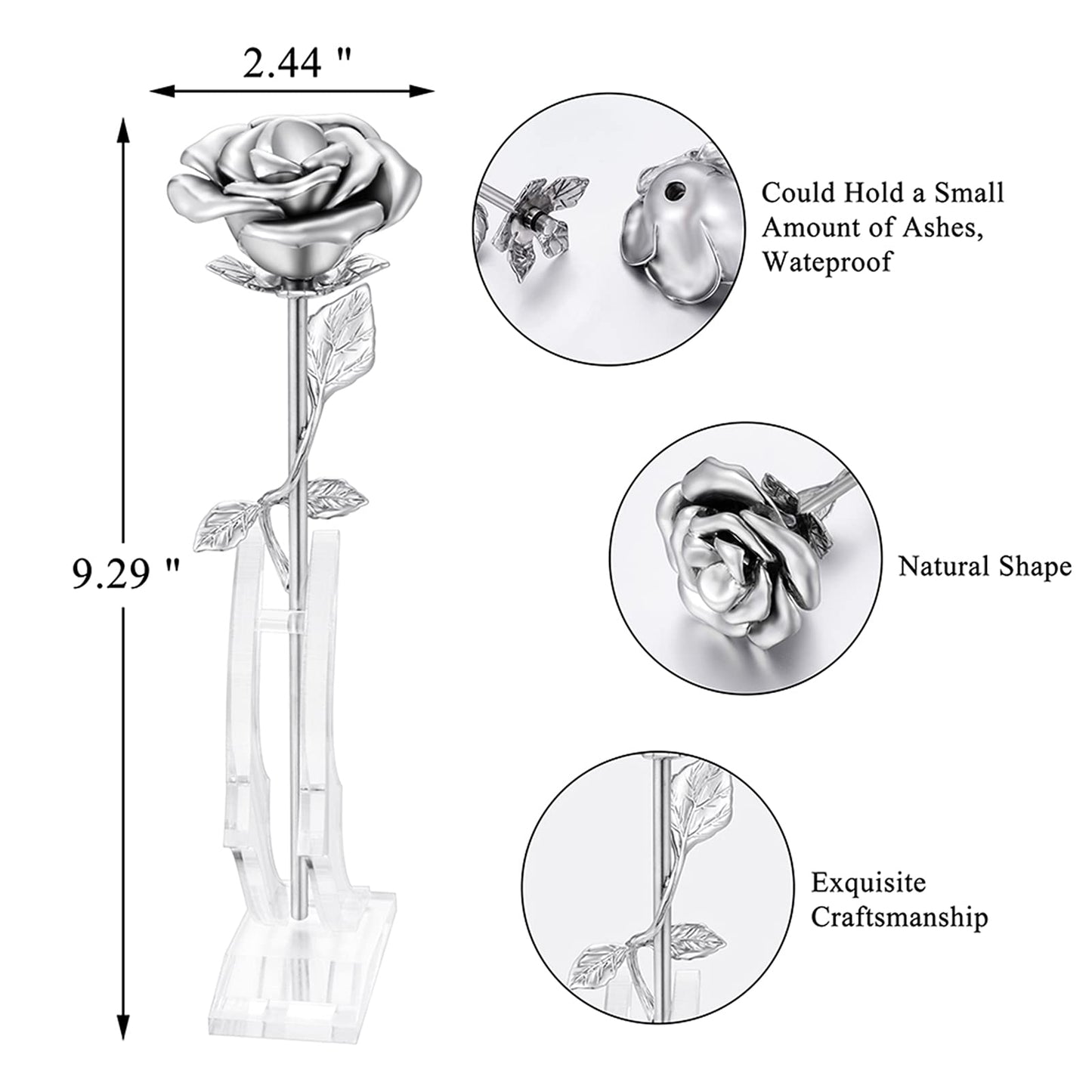Rose Flower Keepsake Urn for Ashes Sympathy Gift Small Stainless Steel Urn Mini Cremation Urn Keepsake Rose for Sharing Human Ashes-Silver