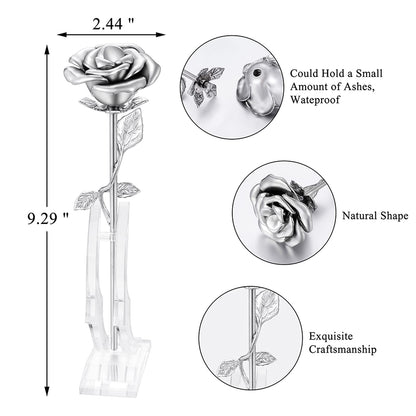 Rose Flower Keepsake Urn for Ashes Sympathy Gift Small Stainless Steel Urn Mini Cremation Urn Keepsake Rose for Sharing Human Ashes-Silver