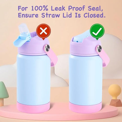 Kerilyn Kids Water Bottles - 12oz Stainless Steel Insulated, Leak-Proof | 2-Pack Cerulean & Charm Pink