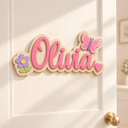 Custom Name Sign for Nursery & Kids Room - 3D Layered Wooden Door Sign (S1) - Personalised