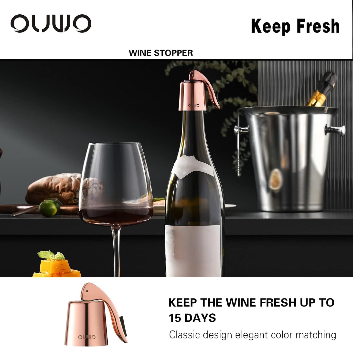 Stainless Steel Wine Bottle Stoppers - Plug with Silicone Toppers - Reusable, Leak-Proof, Keeps Wine Fresh Accessories - RoseGold 6 Pack