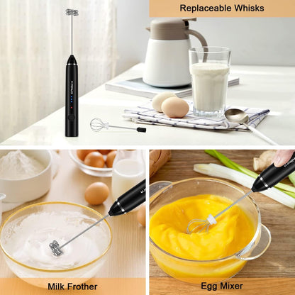 Philorn Milk Frother - Handheld Electric Whisk for Lattes, Cappuccino & More | Rechargeable Mini Foamer (Black)
