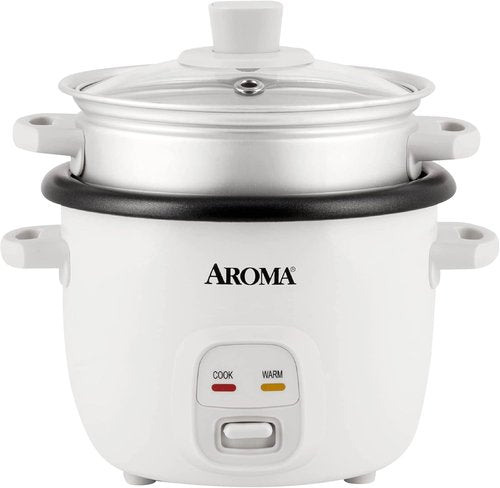 Aroma Housewares Rice Cooker - 6-Cup One Touch & 4-Cup Automatic Warm Mode, White (ARC-363NG)