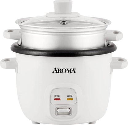 Aroma Housewares Rice Cooker - 6-Cup One Touch & 4-Cup Automatic Warm Mode, White (ARC-363NG)