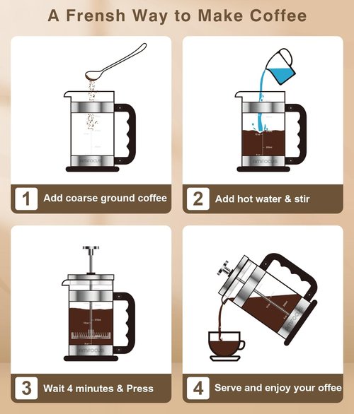 French Press Coffee Maker - 21oz Classic Glass Pot | Heat-Resistant Borosilicate with 4-Level Filters