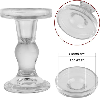 Skiennix 6-Piece Glass Candlestick Set - Elegant Crystal Candle Holders for Weddings & Decor | Clear