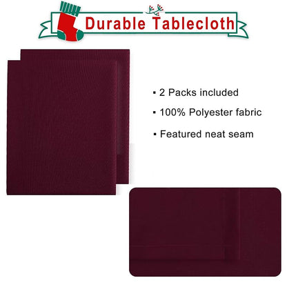 2 Pack Burgundy Tablecloth 54 x 80 Inch - Rectangle Polyester Spillsafe