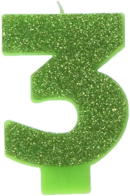 CANDLE GLITTER NUMERAL #3 KIWI (12/288)