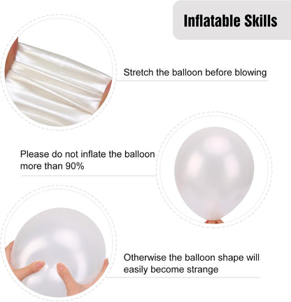 RUBFAC 12-Inch Pearl White Balloons - 65pcs with Ribbons for Weddings, Anniversaries & Baby Showers