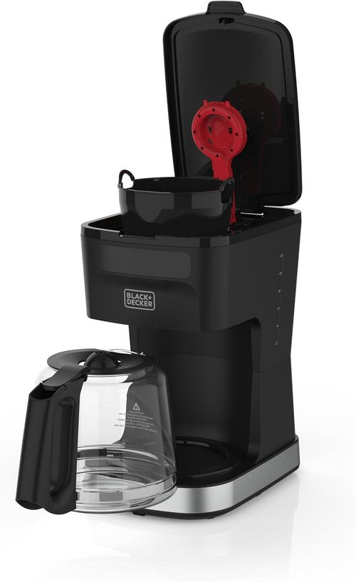 BLACK+DECKER CaféCraft 12-Cup Programmable Coffee Maker - Stainless Steel Drip Design with Vortex Showerhead & Strength Selector