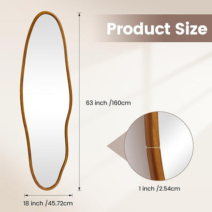 Irregular Full Length Mirror 63x18 in with Solid Wood Frame - Asymmetrical Wall Mirror