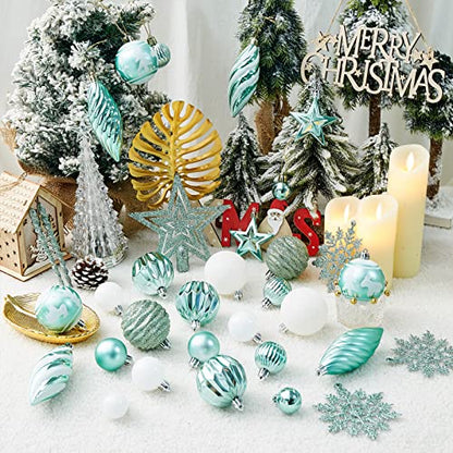Assorted Mint Green Christmas Tree Ornaments Set - 100 Shatterproof Balls
