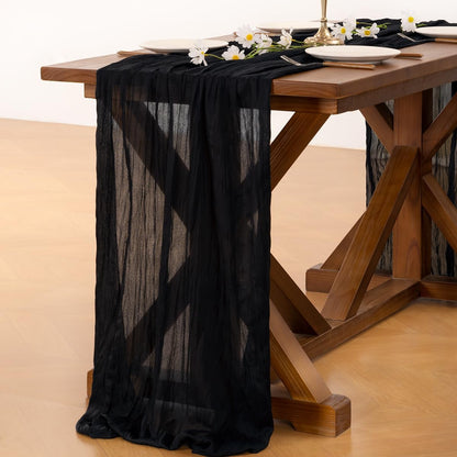 Socomi Cheesecloth Table Runner - 120 Inch Black Boho Rustic Gauze for Weddings & Parties