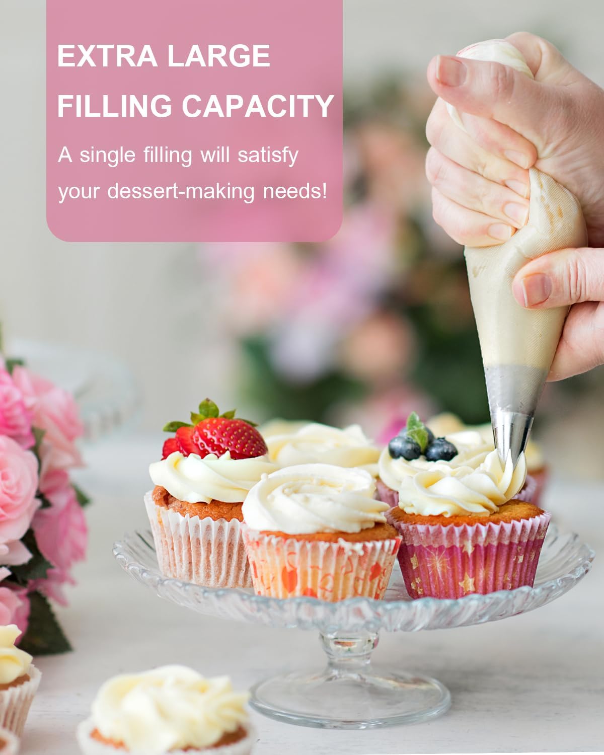 Skiennix 24-Inch Extra Large Disposable Piping Bags - 100 Thickened Tipless Frosting Bags for Cake & Cookie Decoration