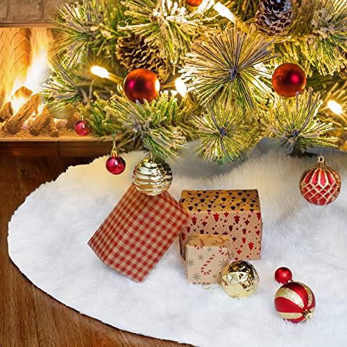 Nackiy White Christmas Tree Skirt 48 Inch Faux Fur Holiday Decor