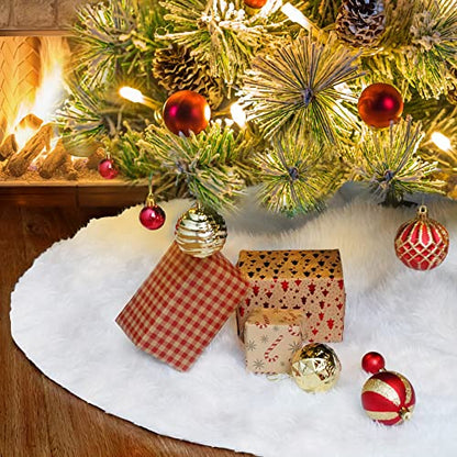 Nackiy White Christmas Tree Skirt 48 Inch Faux Fur Holiday Decor