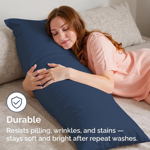 Body Pillowcases Set of 2-20x54 Long Body Pillow Case - Soft Body Pillow Cover for Sleeping & Side Sleepers - Comfy, Breathable & Wrinkle Free - Machine Washable w/Envelope Enclosure (Navy Blue)