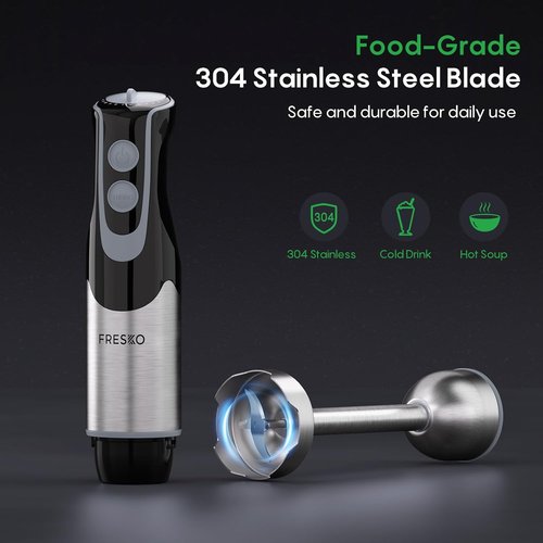 FRESKO Immersion Handheld Blender - 500W Power, 12-Speed Turbo Mode, 700ml Beaker, Stainless Steel Blades