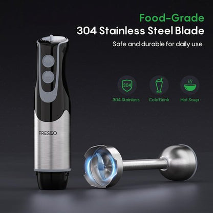 FRESKO Immersion Handheld Blender - 500W Power, 12-Speed Turbo Mode, 700ml Beaker, Stainless Steel Blades