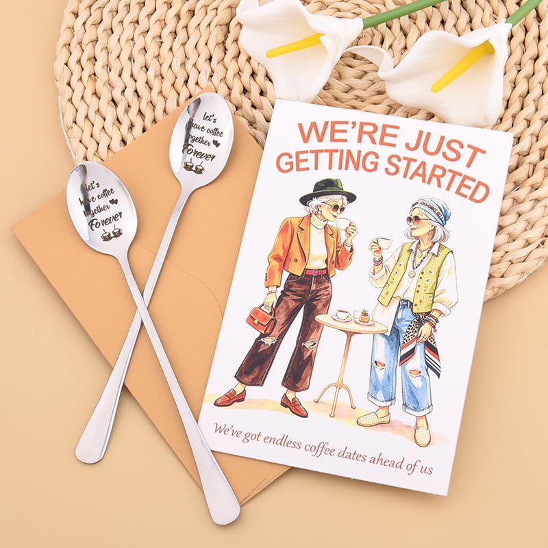 Small Best Friend Christmas Gift Card with Engraved Coffee Spoons - Friendship Set