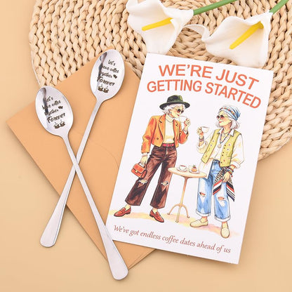 Small Best Friend Christmas Gift Card with Engraved Coffee Spoons - Friendship Set