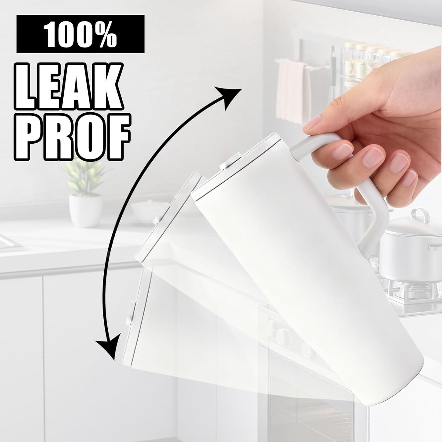 Skiennix 40 oz Water Bottle - Leak Resistant Insulated Tumbler with Handle | White, Cup Holder Compatible