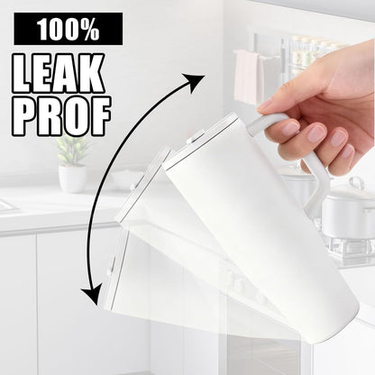 Skiennix 40 oz Water Bottle - Leak Resistant Insulated Tumbler with Handle | White, Cup Holder Compatible
