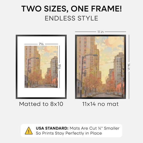 Homeforia Black 11x14 Picture Frame - High-End Metal Design with Mat for 8x10 Photos | Set of 1