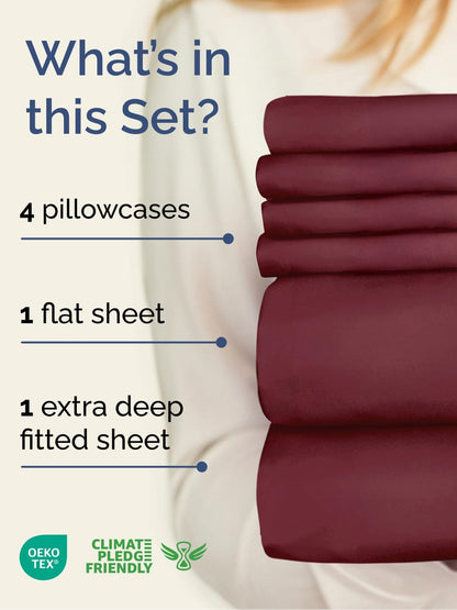 Skiennix Extra Deep Full Sheet Set - 6-Piece Breathable Cooling Bedding - Luxury Hotel Quality - Soft Wrinkle-Free - Burgundy