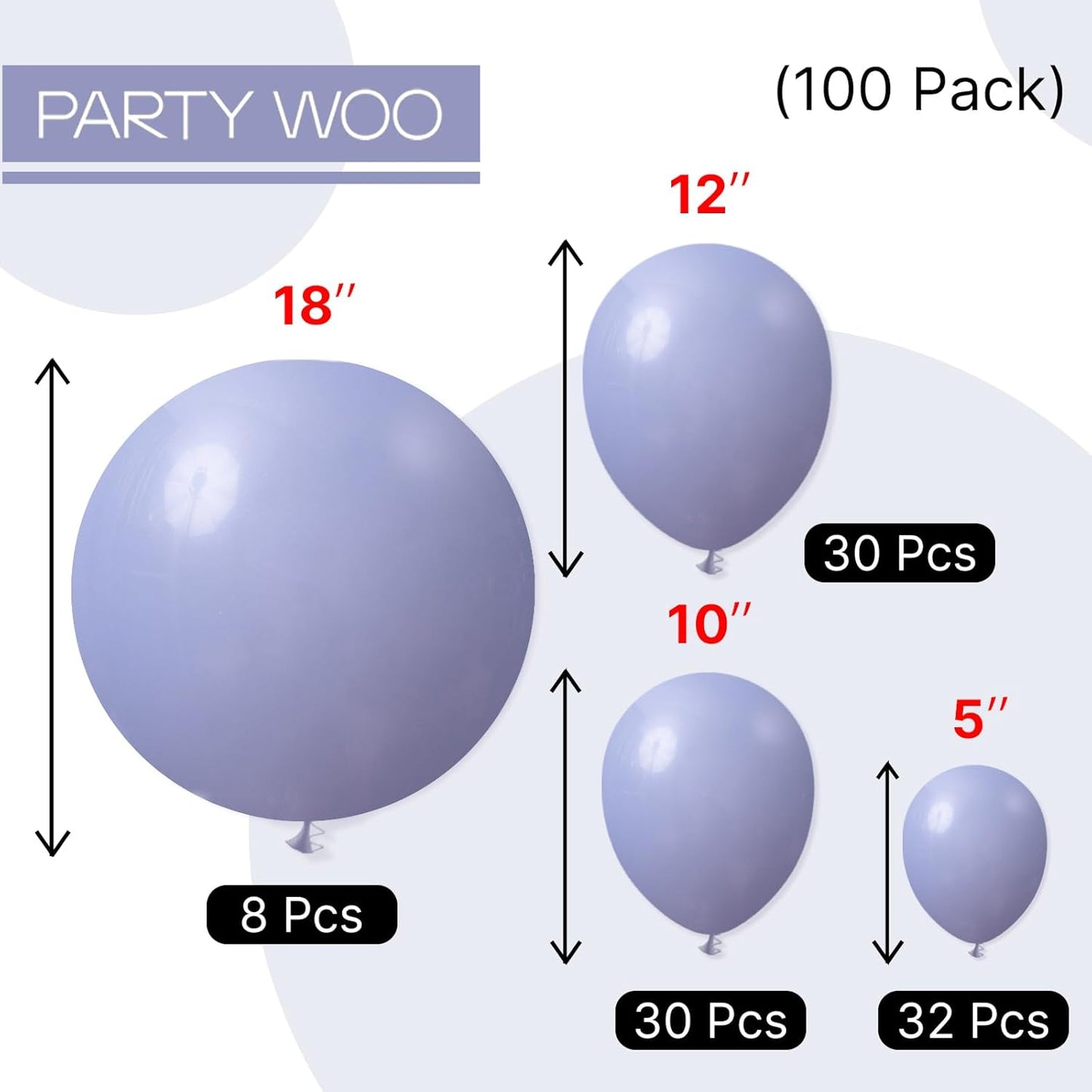 PartyWoo Dusty Blue Balloons - 100-Piece Pack in Various Sizes for Baby Shower & Birthday Decor | Boho Lavender Arch Kit