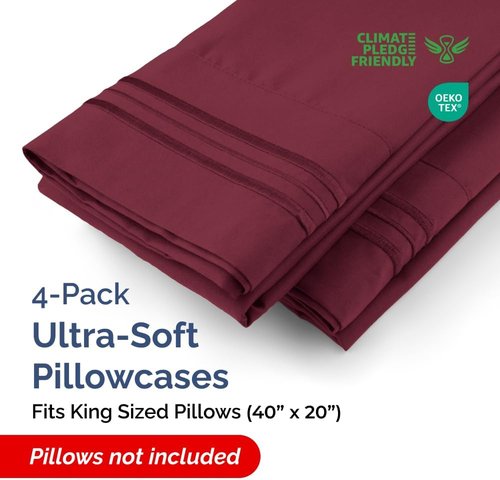 King Pillow Cases by [Brand Name] - Ultra Soft Hotel Quality Covers | Cozy, Wrinkle-Free & Stain Resistant - 4 Piece Set in Burgundy